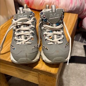 Skechers Kids' Gray Sneakers with Leopard Print